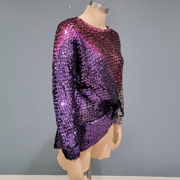 Vtg 80s glam sequin open knit sweater M/L - Picture 4 of 9